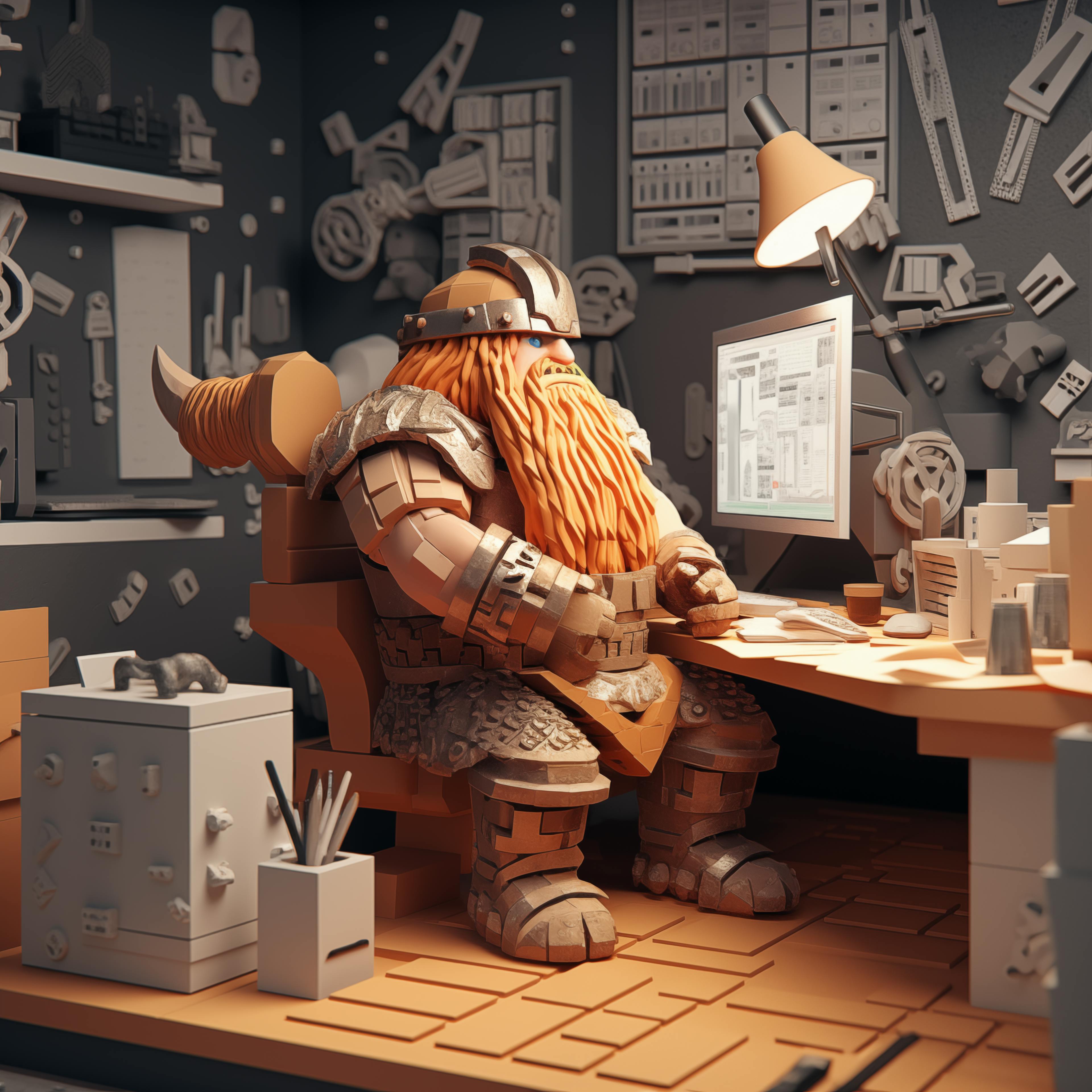 This is an image of a viking in an office